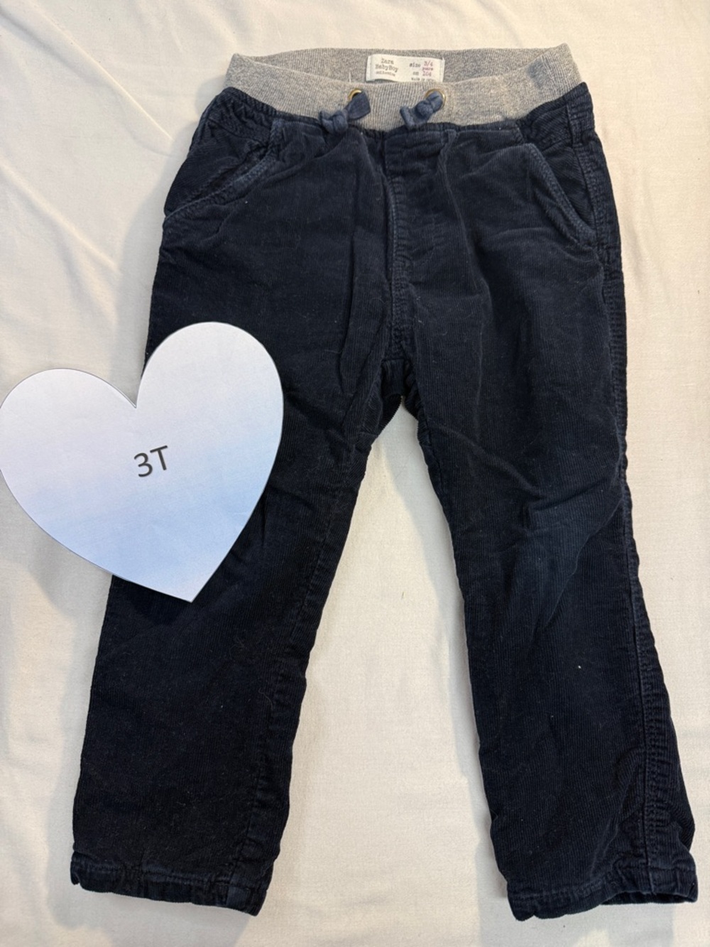 Zara Navy Blue Lined corduroy pants with ribbed elastic Waistband
